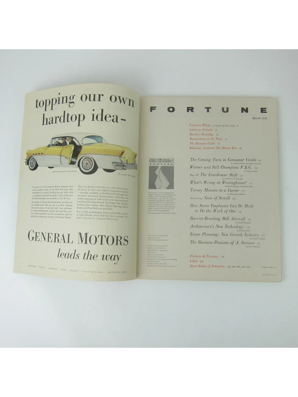 Vintage FORTUNE Magazine March 1956 General Motors, Ford, Cadillac, Buick Ads
